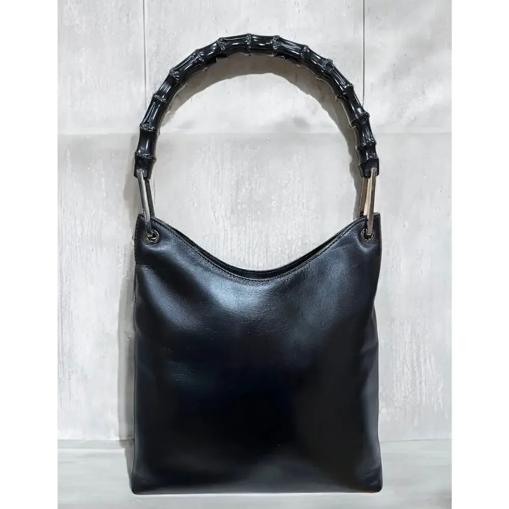 Vintage GUCCI 000 – 3007 Bamboo Top Handle Leather Shoulder Bag